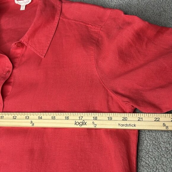 Eileen Fisher Linen Top S Coral Button Up Asymmetrical Hem Organic Irish Linen - Picture 7 of 11